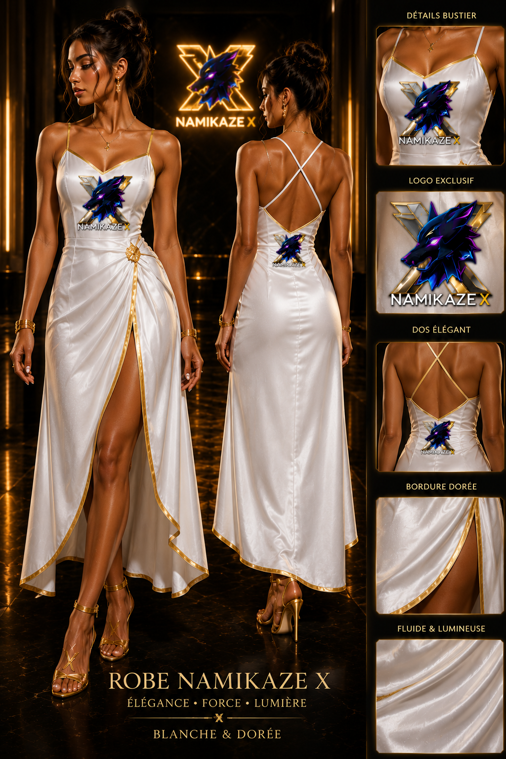 NAMIKAZEX Robe blanc longue à bordure jaune X