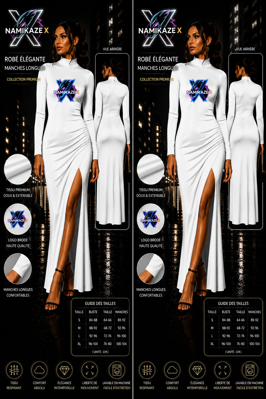 NAMIKAZEX ROBE BLANCHE FEMMES ÉLÉGANTE MANCHES LANGUE X