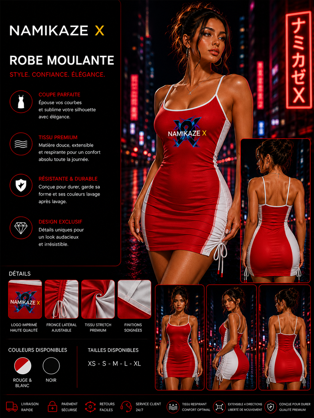 NAMIKAZEX : ROBE ROUGE ET BLANC MOULANTE X