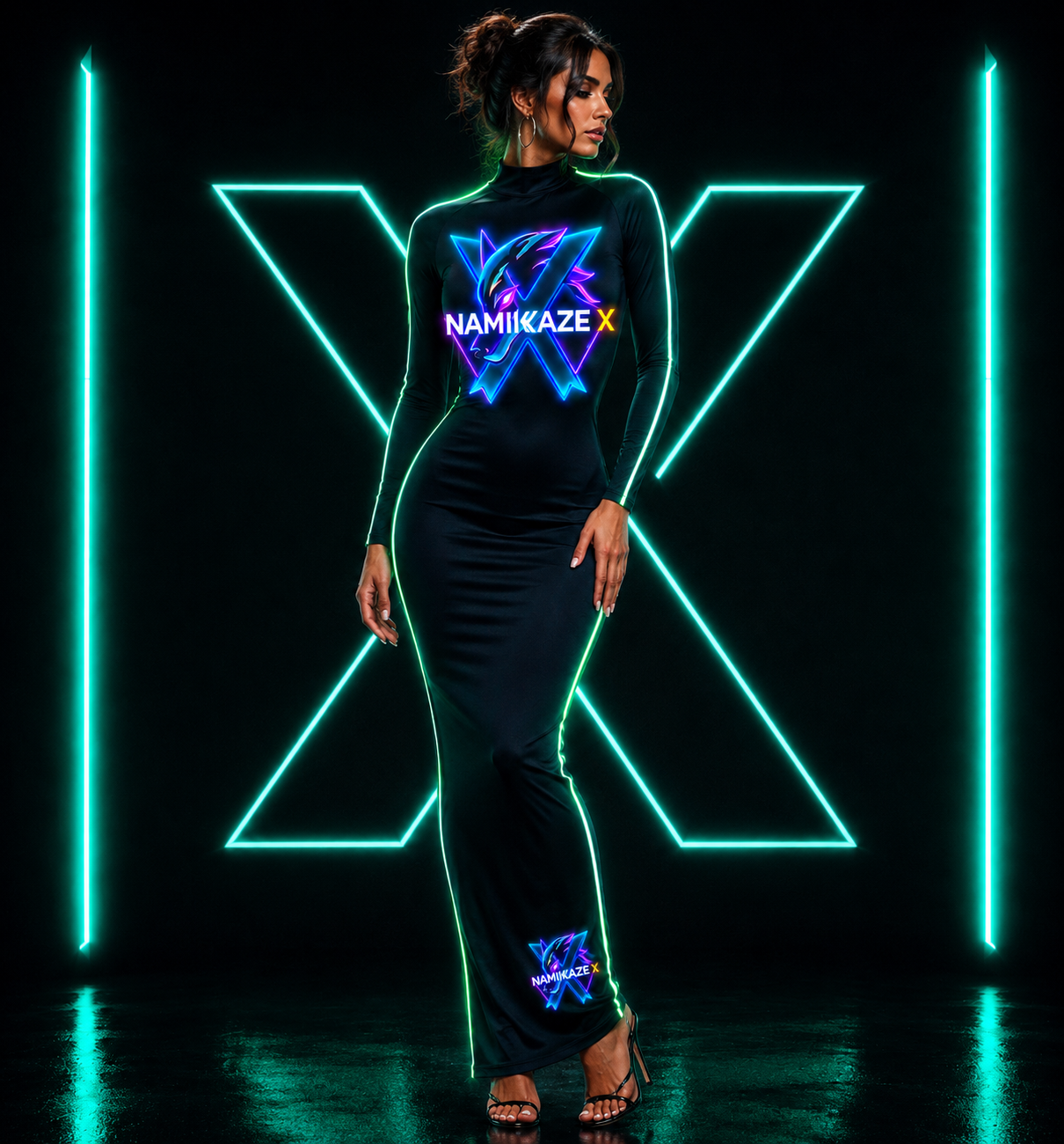 NAMIKAZEX ROBE LONGUE VERT NÉON LINER CYBERPUNKS X