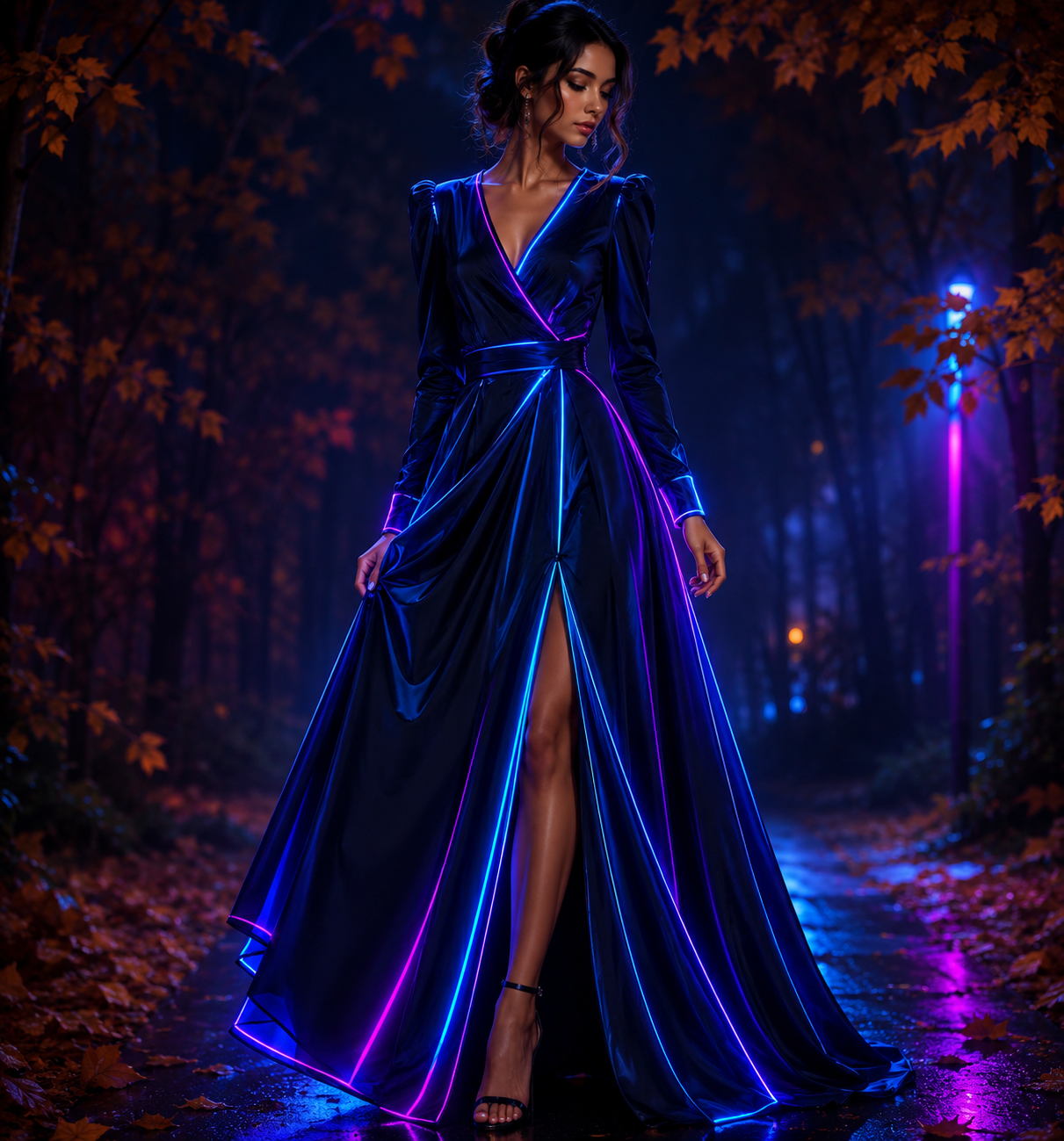 NAMIKAZEX ROBE LONGUE BLEU MARINE NÉON X CYBERPUNK
