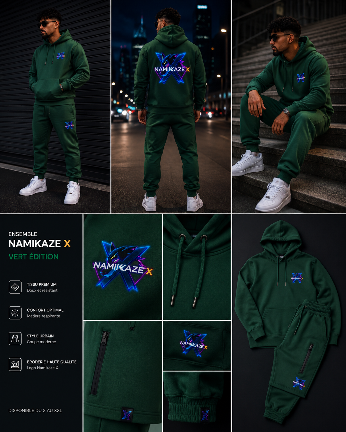 NAMIKAZEX ENSEMBLE SWEAT ET JOGGING VERT X CYBERPUNK