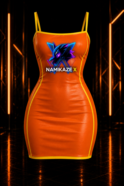 NAMIKAZEX Robe moulante orange à bordure jaunes