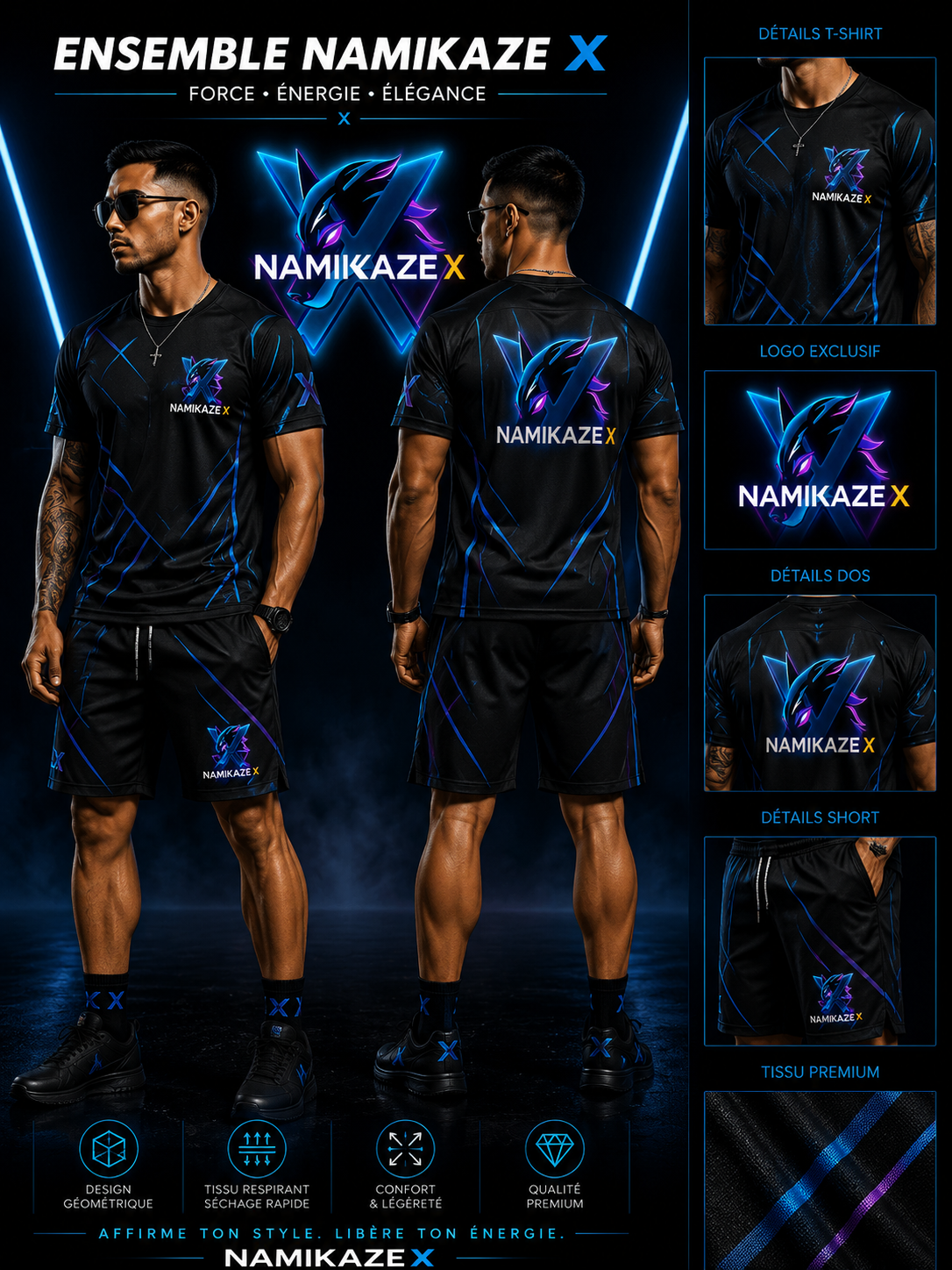 NAMIKAZEX ENSEMBLE T-CHIRT + CHORT BLEU & NOIR