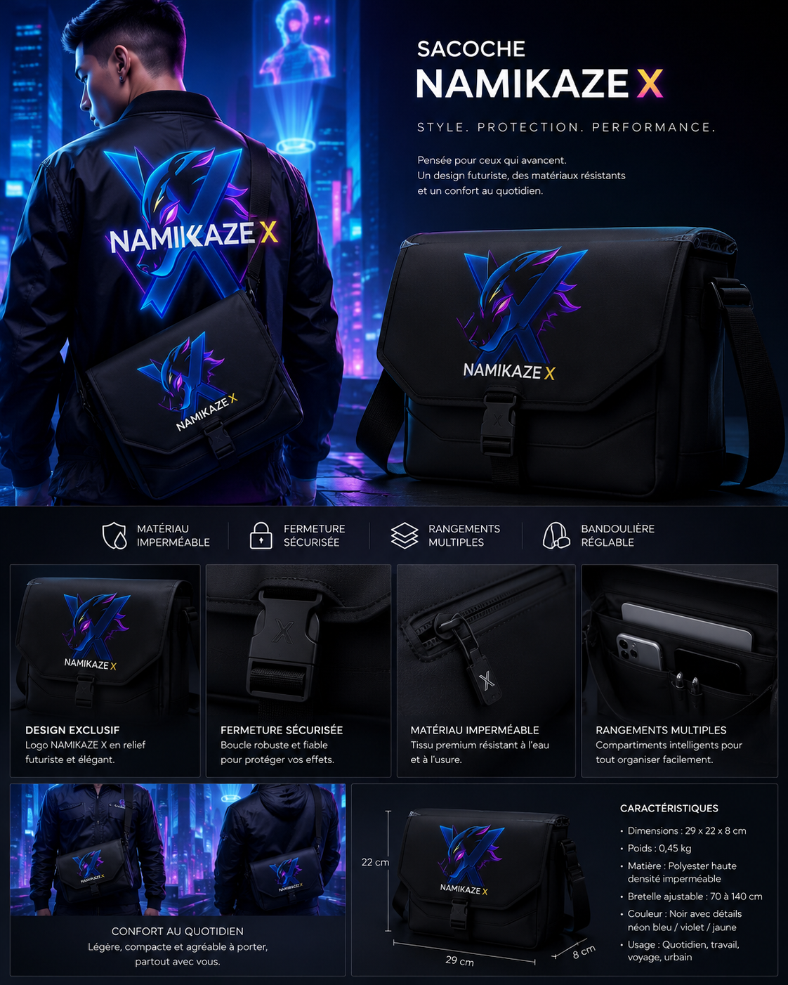 NAMIKAZEX SACOCHE HOMMES X CYBERPUNK