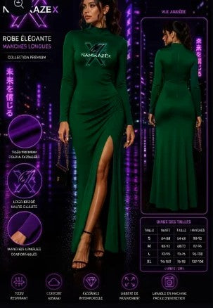 NAMIKAZEX ROBE VERT FONCÉ ÉLÉGANTE LONGUE MANCHE LONGUE ÉDITION LIMITÉE VIP