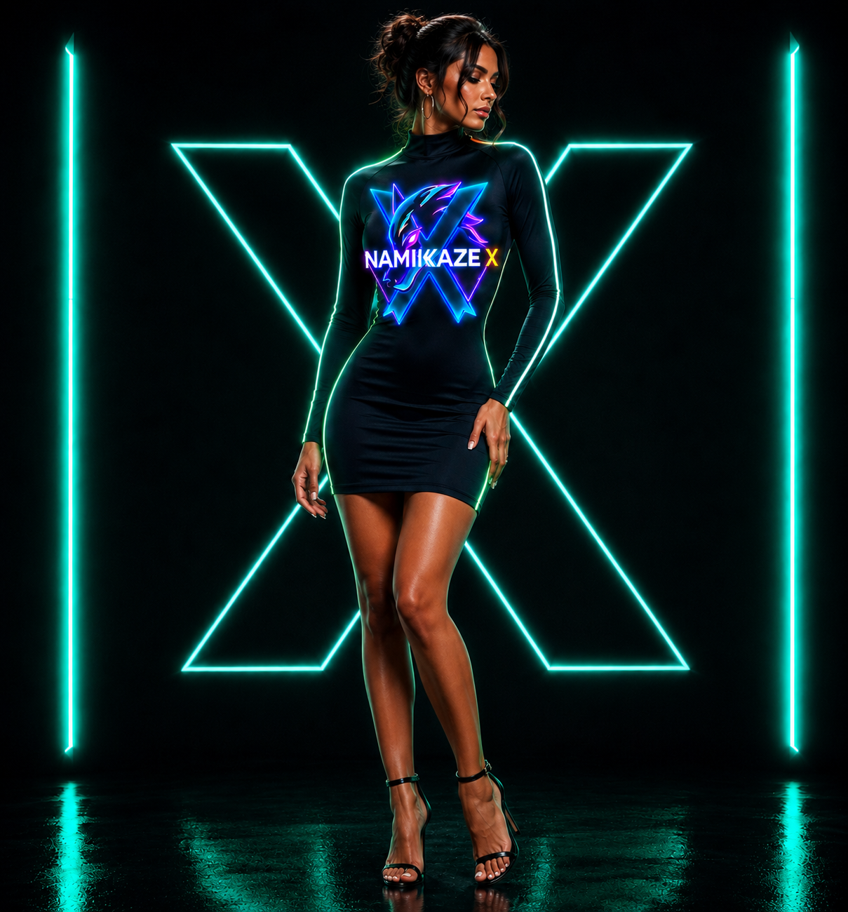 NAMIKAZEX ROBE COURTE VERT NÉON LINER CYBERPUNKS X