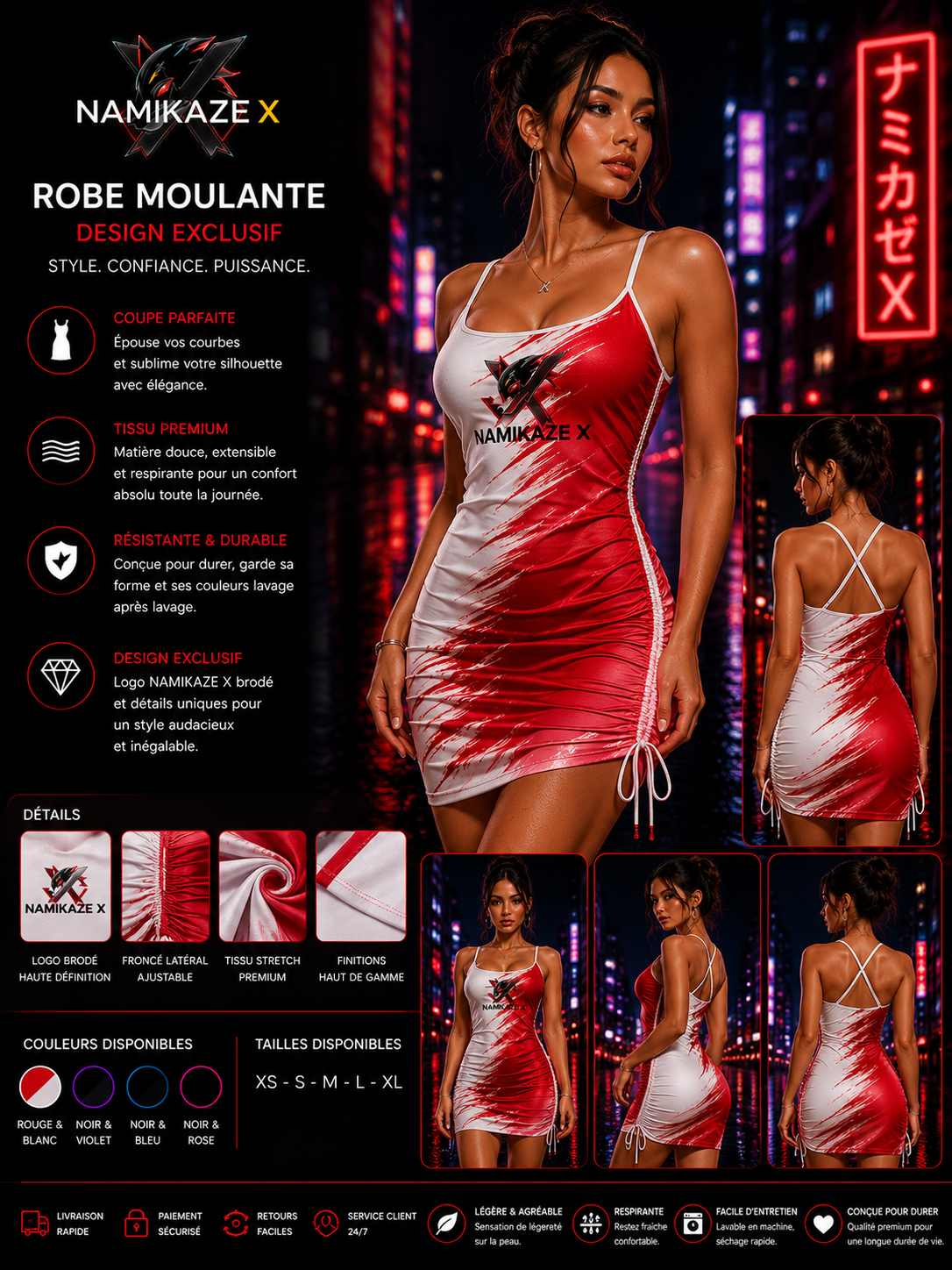 NAMIKAZEX ROBE MOULANTE BICOLORE ROUGE ET BLANC