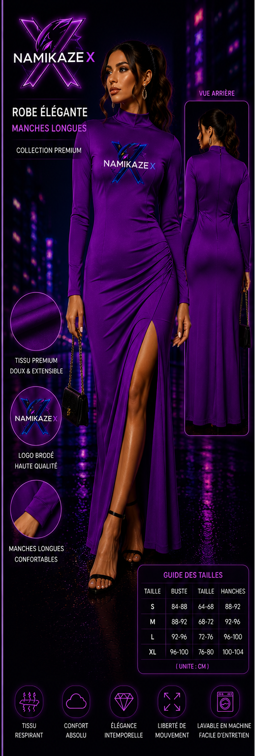 NAMIKAZEX ROBE VIOLET ÉLÉGANTE LONGUE MANCHE LONGUE