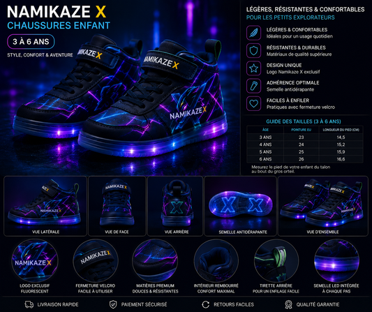 NAMIKAZEX CHAUSSURES NÉON LINER XV16 ENFANTS 3 A 6 ANS