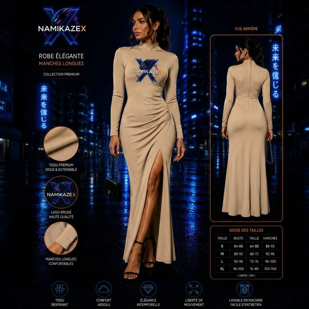 NAMIKAZEX ROBE BEIGE  ÉLÉGANTE LONGUE MANCHE LONGUE