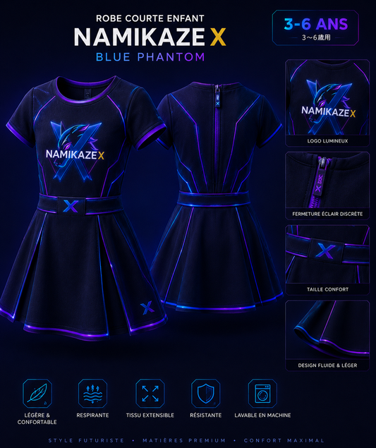 NAMIKAZEX : ROBE COURTE BLUE PHANTOM X  ENFANT 3 A 6 ANS