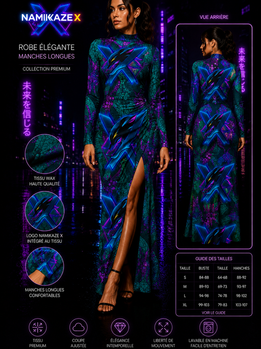 NAMIKAZEX Robe Élégante Wax Cyberpunk – Manches Longues