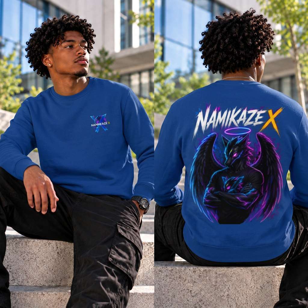 NAMIKAZEX : SWEAT SANS CAPUCHE BLEU UNISEXE  GODS SHADOW X